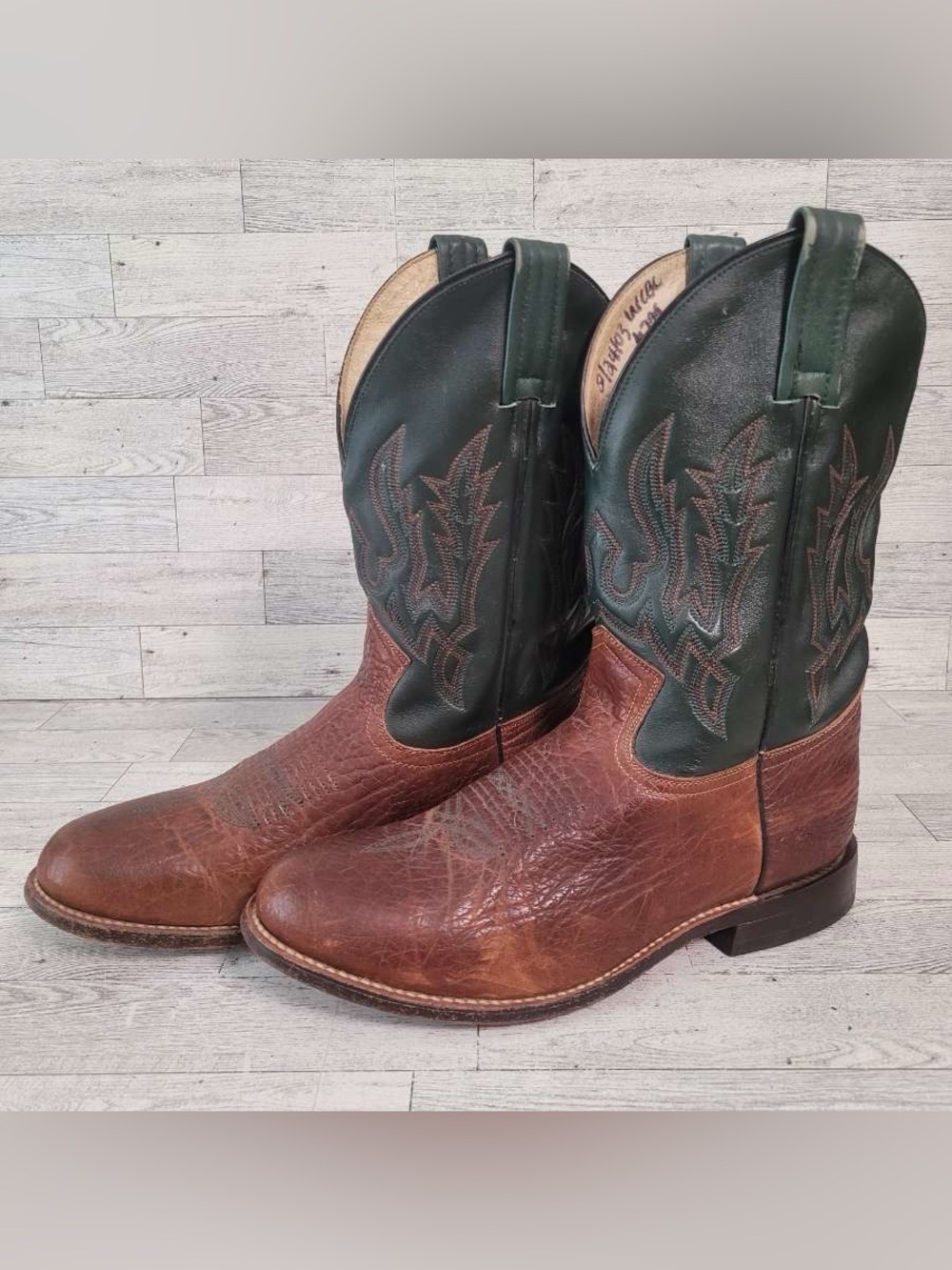 Men's Dan Post Brown Green Leather Bullhide Western Cowboy Boots Size 8 D